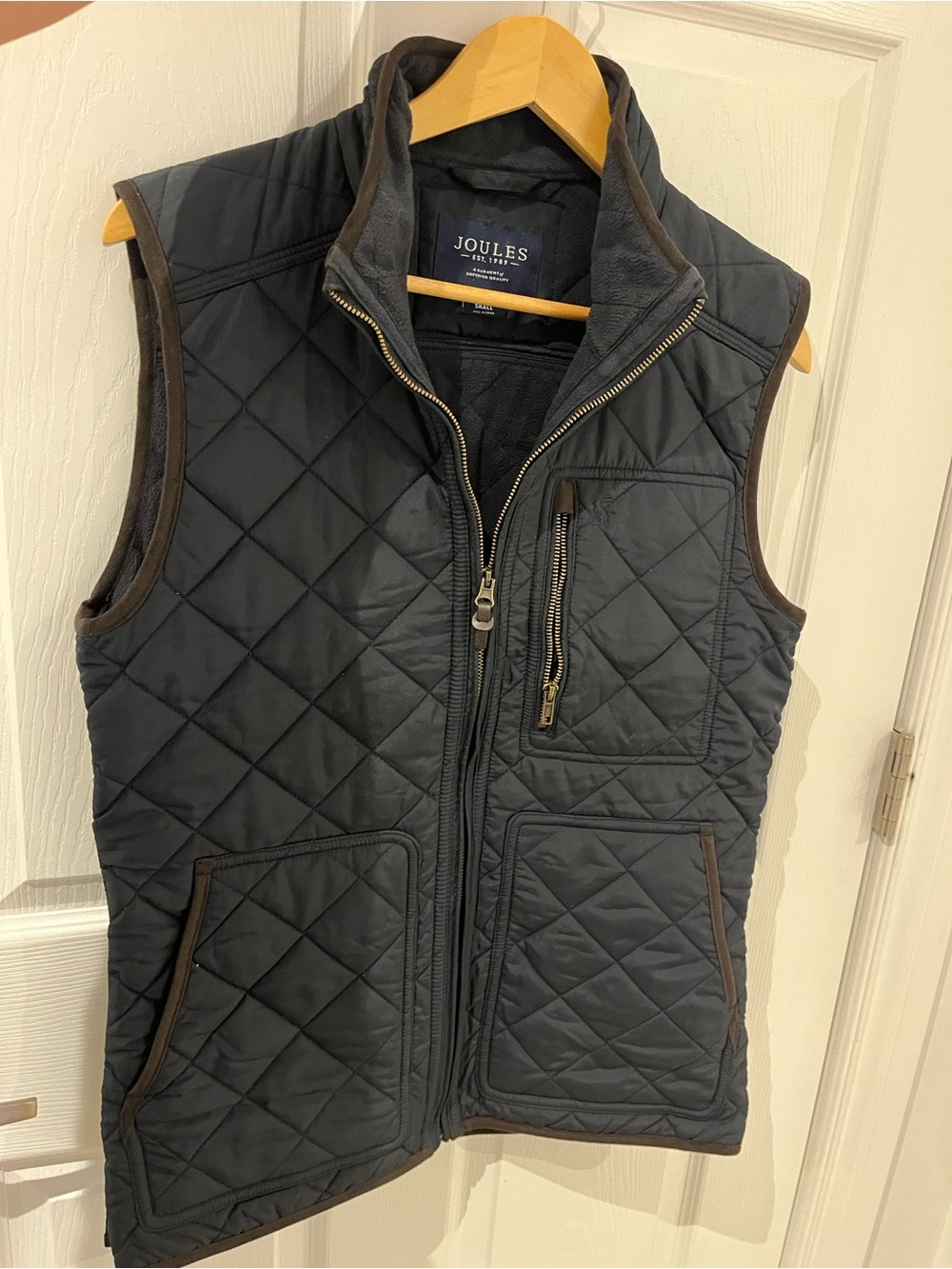 Joules Navy Blue Diamond Quilted Vest Fleece Lined Gilet Pockets Size Small
